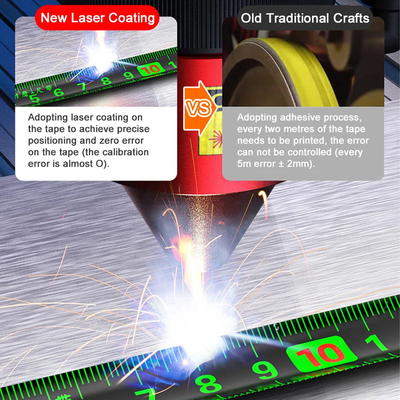 Fita métrica a laser com travamento automático, fita de aço de alta precisão, preta, fluorescente, resistente ao desgaste, resistente a quedas, fita métrica digital