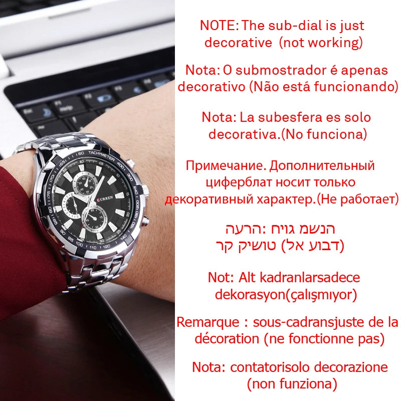 CURREN Stainless Steel Wristwatches for Men's Top Brand Luxury Fashion &Casual Analog Quartz Watches Male Business