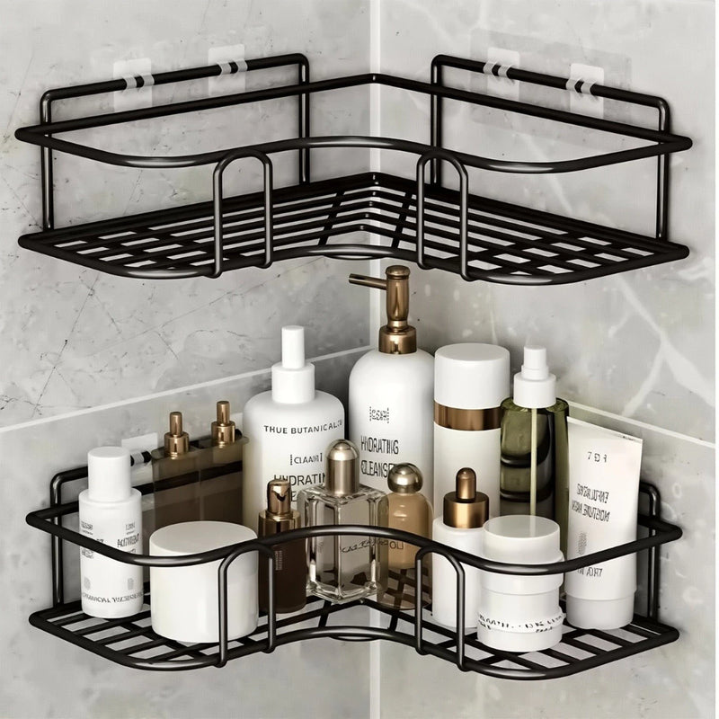 Kit Com Suportes Organizadores De Metal Rack De Parede Banheiro Cozinha Prateleiras Porta Shampoo