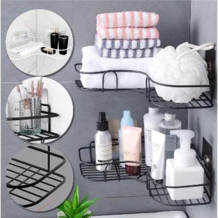 Kit Com Suportes Organizadores De Metal Rack De Parede Banheiro Cozinha Prateleiras Porta Shampoo